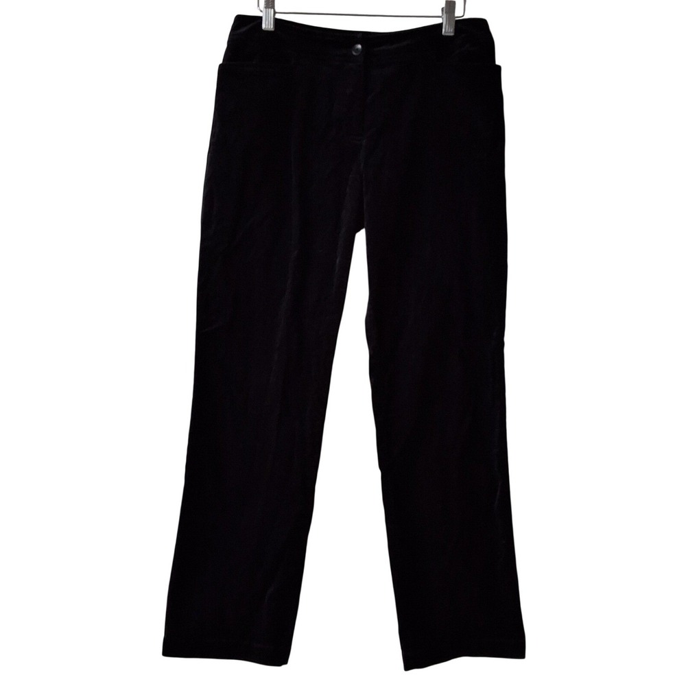 Eileen Fisher Women S/P Black Velvet Pants Straight Leg 5 Pocket Holiday Revival